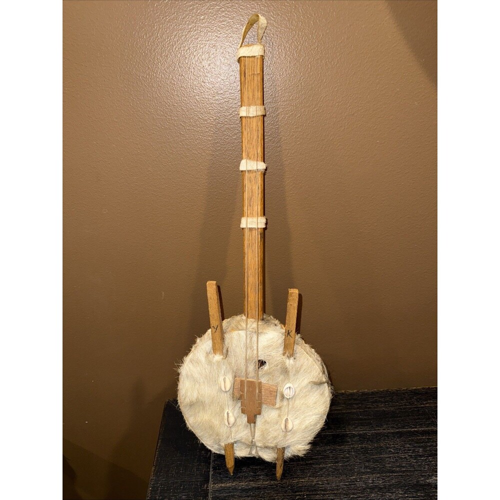 Vintage African 8 String Kora Gourd Harp Lute Cowrie Shell Folk Art Handmade